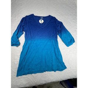 Powwow Crinkle Tee Womens Medium Turquoise Shock Blue Ombre V-Neck Empire Waist